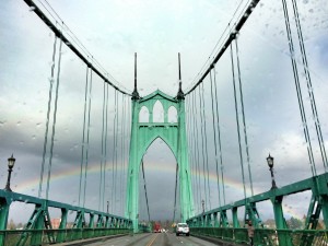 Rainbow over the St. Johns Bridge in Portland Oregon