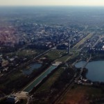 The National Mall, from the Lincoln Memorial to the Washington Monument and the Capitol Building from above.